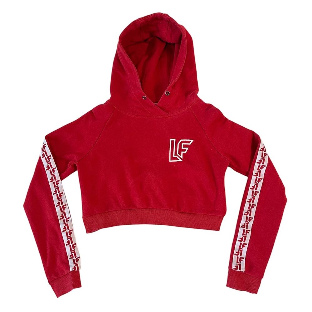 LF Red & White Logo Cropped Hoodie